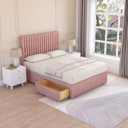 Sloomy Manhattan Pink Plush 4Ft Memory Foam Bed Set With 2 Drawers, Mattress & Headboard- Small Double