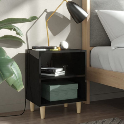 Berkfield Bed Cabinet With Solid Wood Legs High Gloss Black 40X30X50Cm - image 1