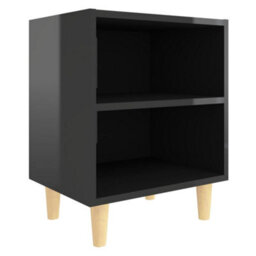 Berkfield Bed Cabinet With Solid Wood Legs High Gloss Black 40X30X50Cm - thumbnail 2