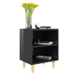 Berkfield Bed Cabinet With Solid Wood Legs High Gloss Black 40X30X50Cm - thumbnail 3