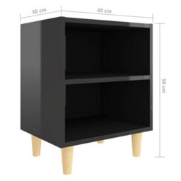 Berkfield Bed Cabinet With Solid Wood Legs High Gloss Black 40X30X50Cm - thumbnail 6