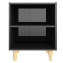 Berkfield Bed Cabinet With Solid Wood Legs High Gloss Black 40X30X50Cm - thumbnail 4