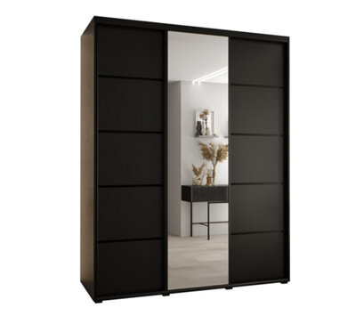 Arte Modern Black Mirrored Cannes V Sliding Wardrobe H2050mm W1900mm D600mm With Custom Black Steel Handles - image 1