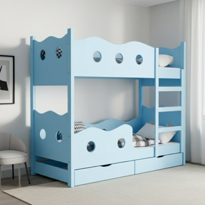 Nemo 160 Bunk Bed For 2 With Mattresses Slats And Storage Durable Functional Kids And Teen Furniture For Any Bedroom Blue - image 1
