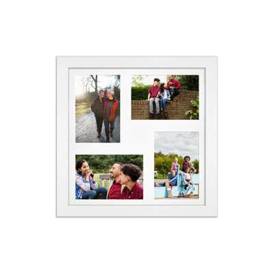 AK Frames 12X12 White Modern Multi Photo Frame With White Mount - Holds 4 Apertures (4X) 6X4 Photos - image 1