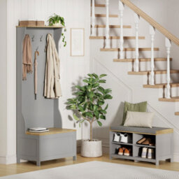 Vonhaus Shoe Storage Bench With Padded Seat, Grey Hallway Bench & 4 Open Storage Shelves For Entryway & Porch, Ash Hall - thumbnail 7