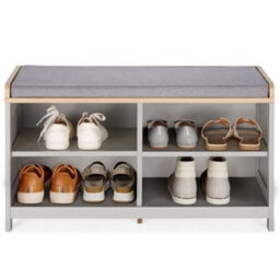Vonhaus Shoe Storage Bench With Padded Seat, Grey Hallway Bench & 4 Open Storage Shelves For Entryway & Porch, Ash Hall - thumbnail 9