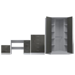 Reflect 2 Door Corner Wardrobe, 5 Drawer Chest, 2 Drawer Bedside & Desk - Grey Gloss & Matt White - Bedroom Furniture Set - thumbnail 6