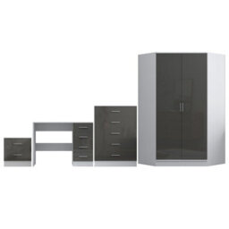 Reflect 2 Door Corner Wardrobe, 5 Drawer Chest, 2 Drawer Bedside & Desk - Grey Gloss & Matt White - Bedroom Furniture Set - thumbnail 5