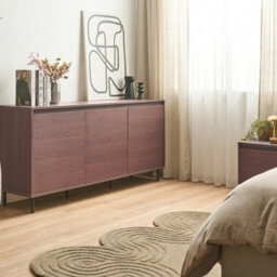 Wyld And Coco Novacasa 3-Door Sideboard Dark Brown Melamine With Black Metal Legs W165 X D40 X H75Cm - thumbnail 2