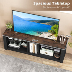 "Costway Tv Stand W/ Led Light For 65"" Modern Media Console Table W/ Tempered Glass Shelves" - thumbnail 6