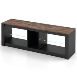 "Costway Tv Stand W/ Led Light For 65"" Modern Media Console Table W/ Tempered Glass Shelves" - thumbnail 2