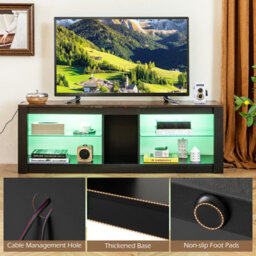 "Costway Tv Stand W/ Led Light For 65"" Modern Media Console Table W/ Tempered Glass Shelves" - thumbnail 7