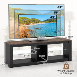 "Costway Tv Stand W/ Led Light For 65"" Modern Media Console Table W/ Tempered Glass Shelves" - thumbnail 3