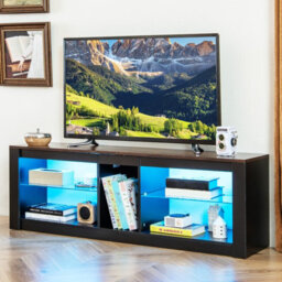 "Costway Tv Stand W/ Led Light For 65"" Modern Media Console Table W/ Tempered Glass Shelves" - thumbnail 8