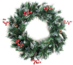 Best Artificial Deluxe Frosted Christmas Wreath With Pine Cones & Winter Red Berries