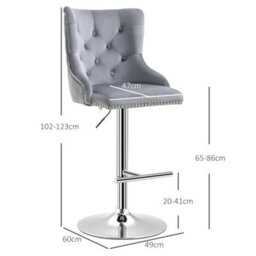 Homcom Adjustable Bar Stools Set Of 2, Swivel Bar Chairs W/ Back Footrest, Grey - thumbnail 3