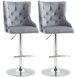 Homcom Adjustable Bar Stools Set Of 2, Swivel Bar Chairs W/ Back Footrest, Grey - thumbnail 2