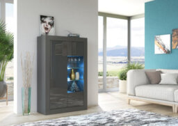 Arcadia Display Cabinet 140Cm Dark Grey With High Gloss Doors And Led Lighting - Creative Furniture - thumbnail 2