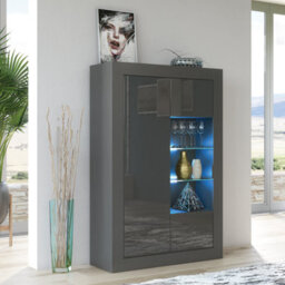 Arcadia Display Cabinet 140Cm Dark Grey With High Gloss Doors And Led Lighting - Creative Furniture