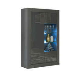 Arcadia Display Cabinet 140Cm Dark Grey With High Gloss Doors And Led Lighting - Creative Furniture - thumbnail 3