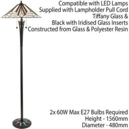 1.6M Tiffany Twin Floor Lamp Black Stem & Retro Stained Glass Shade I00003 - thumbnail 2