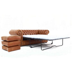 Chesterfield 3 Seater Sofabed Old English Tan Real Leather In Classic Style - thumbnail 4