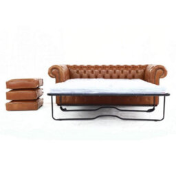 Chesterfield 3 Seater Sofabed Old English Tan Real Leather In Classic Style - thumbnail 2