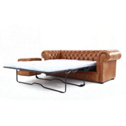 Chesterfield 3 Seater Sofabed Old English Tan Real Leather In Classic Style - thumbnail 3