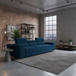 Torezio Three Seater Sofa With Adjustable Headrests For Living Room Chipboard Frame Metal Legs 263X102X70-90Cm Blue