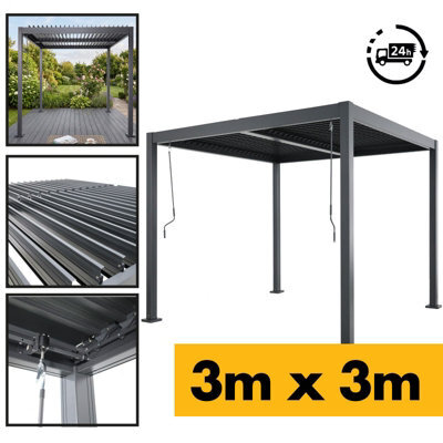 thisiswholesale.co.uk Next Day Delivery- Aluminium Pergola 3M X 3M - Anthracite Grey Ral 7016 C/w Louvred Roof -Patio Garden Canopy (2.5M H) - image 1