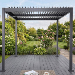 thisiswholesale.co.uk Next Day Delivery-  Aluminium Pergola 3M X 3M - Anthracite Grey Ral 7016 C/w Louvred Roof -Patio Garden Canopy (2.5M H) - thumbnail 3