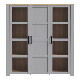 Wyld Haus Bramblecroft Large Display Cabinet In Grey With Riviera Oak Top, 3-Door - thumbnail 4