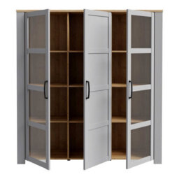 Wyld Haus Bramblecroft Large Display Cabinet In Grey With Riviera Oak Top, 3-Door - thumbnail 3