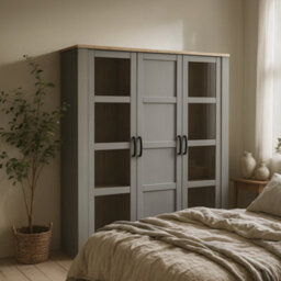 Wyld Haus Bramblecroft Large Display Cabinet In Grey With Riviera Oak Top, 3-Door - thumbnail 1