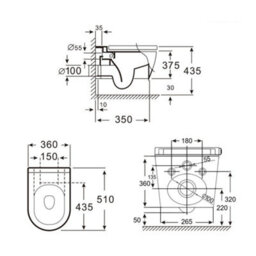 Homestylestore White Wall Hung Round Toilet Wc Tall Wall Frame And Chrome Rectangular Flush Plate - thumbnail 4