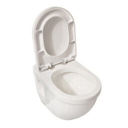 Homestylestore White Wall Hung Round Toilet Wc Tall Wall Frame And Chrome Rectangular Flush Plate - thumbnail 2