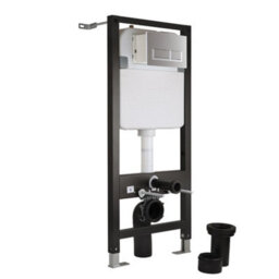 Homestylestore White Wall Hung Round Toilet Wc Tall Wall Frame And Chrome Rectangular Flush Plate - thumbnail 3