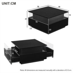 Abrihome Modern Led Coffee Table, Square Tea Table With 2 Sliding Drawers Wood Center Table Acrylic Glass Coffee Table, Black - thumbnail 8