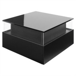 Abrihome Modern Led Coffee Table, Square Tea Table With 2 Sliding Drawers Wood Center Table Acrylic Glass Coffee Table, Black - thumbnail 5