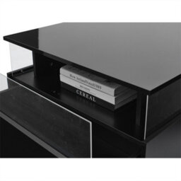 Abrihome Modern Led Coffee Table, Square Tea Table With 2 Sliding Drawers Wood Center Table Acrylic Glass Coffee Table, Black - thumbnail 7