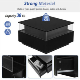 Abrihome Modern Led Coffee Table, Square Tea Table With 2 Sliding Drawers Wood Center Table Acrylic Glass Coffee Table, Black - thumbnail 3