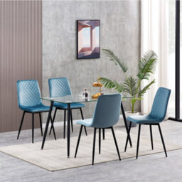 MCC Direct Set Of 4 Lexi Velvet Fabric Dining Chairs With Metal Legs Light Blue By Mcc
