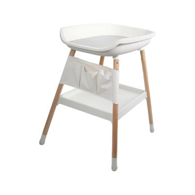 Simpa Height Adjustable Baby White Changing Table With Grey Pad, Storage Pouch And Large Rack