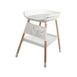 Simpa Height Adjustable Baby White Changing Table With Grey Pad, Storage Pouch And Large Rack