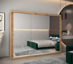 Arte Tokyo 03 Contemporary Mirrored 3 Sliding Door Wardrobe 9 Shelves 2 Rails Oak Artisan Effect (H)2000mm (W)2500mm (D)620mm - thumbnail 2