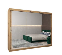 Arte Tokyo 03 Contemporary Mirrored 3 Sliding Door Wardrobe 9 Shelves 2 Rails Oak Artisan Effect (H)2000mm (W)2500mm (D)620mm - thumbnail 1