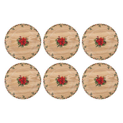 Yes-Online Set Of 6 Christmas Holly Charger Plate Wooden Dinner Lunch Decor Xmas Rustic Traditional - image 1