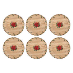 Yes-Online Set Of 6 Christmas Holly Charger Plate Wooden Dinner Lunch Decor Xmas Rustic Traditional - thumbnail 1