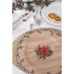 Yes-Online Set Of 6 Christmas Holly Charger Plate Wooden Dinner Lunch Decor Xmas Rustic Traditional - thumbnail 2